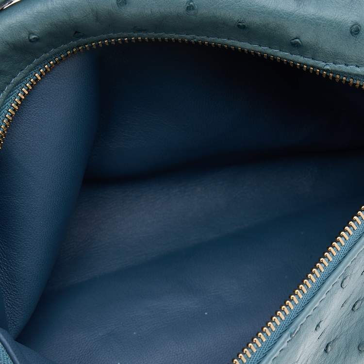 Pre Owned Loro Piana Blue Ostrich Zip Pouch