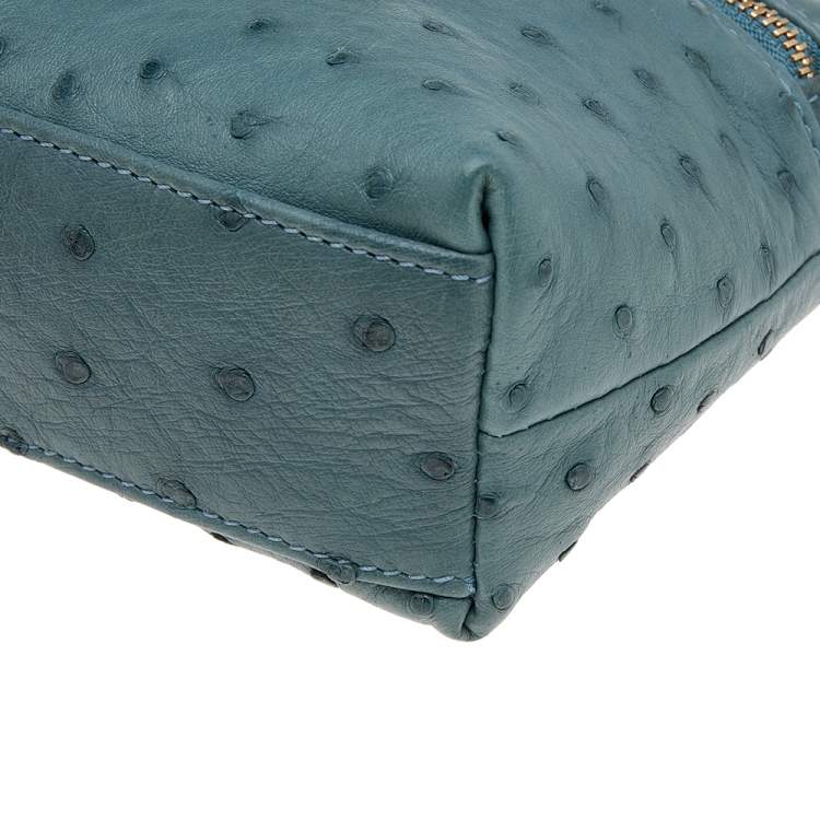 Pre Owned Loro Piana Blue Ostrich Zip Pouch