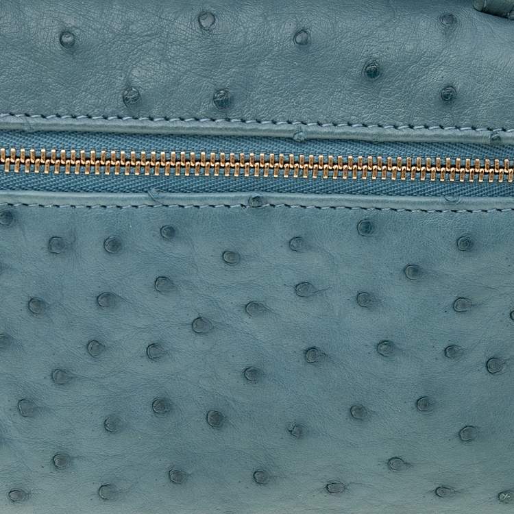 Pre Owned Loro Piana Blue Ostrich Zip Pouch