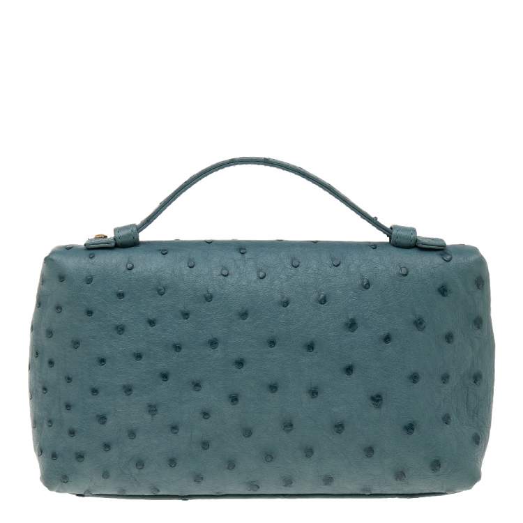 Pre Owned Loro Piana Blue Ostrich Zip Pouch