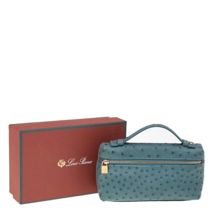 Pre Owned Loro Piana Blue Ostrich Zip Pouch