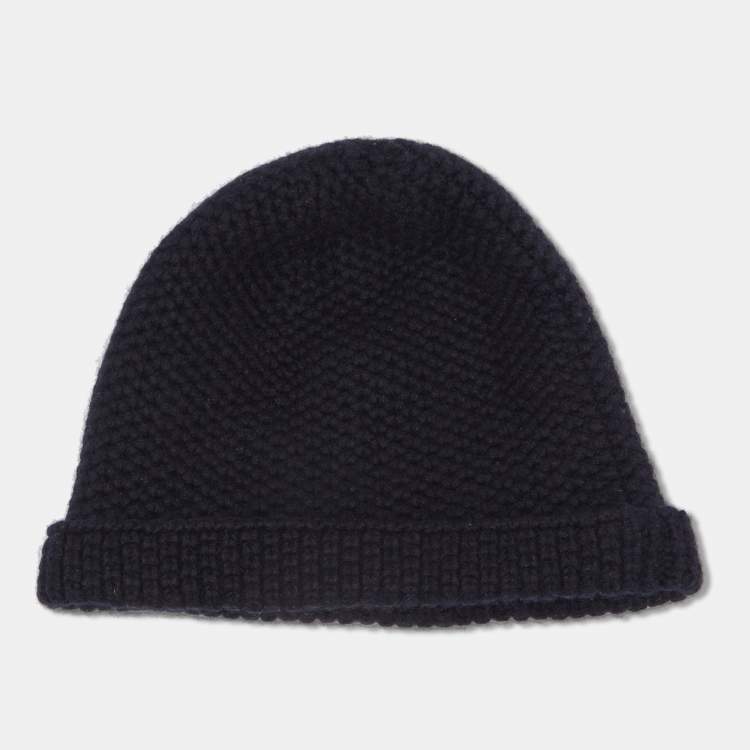Pre Owned Loro Piana Dark Blue Chunky Knit Cashmere Beanie
