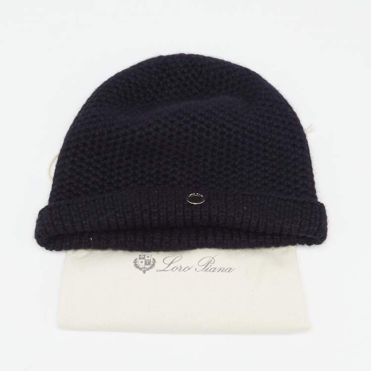 Pre Owned Loro Piana Dark Blue Chunky Knit Cashmere Beanie