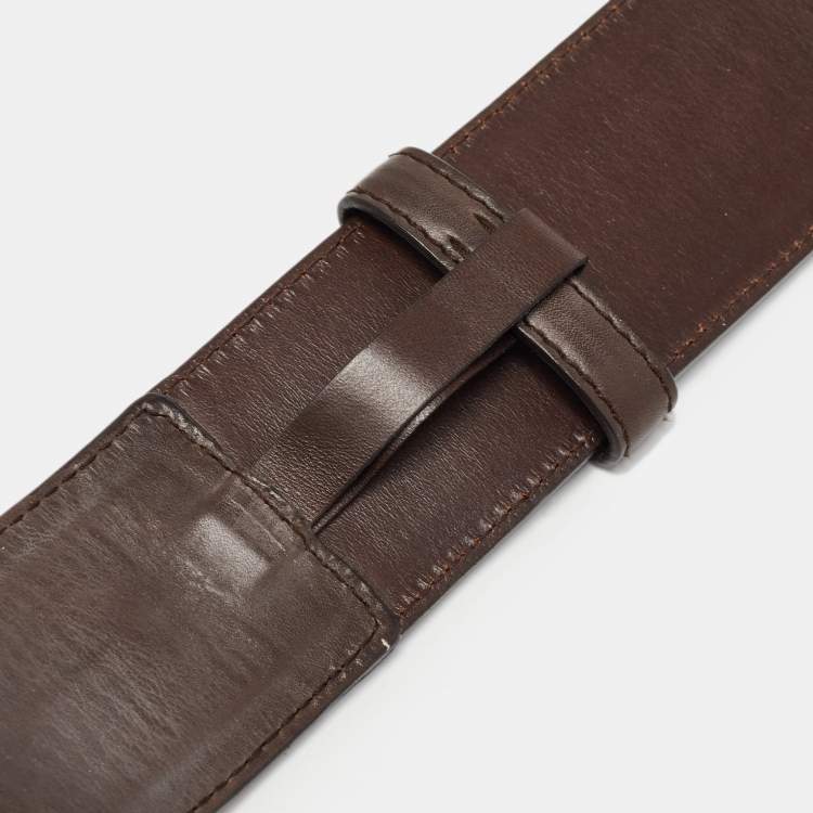 Pre Owned Loro Piana Brown Leather Buckle Belt 95CM