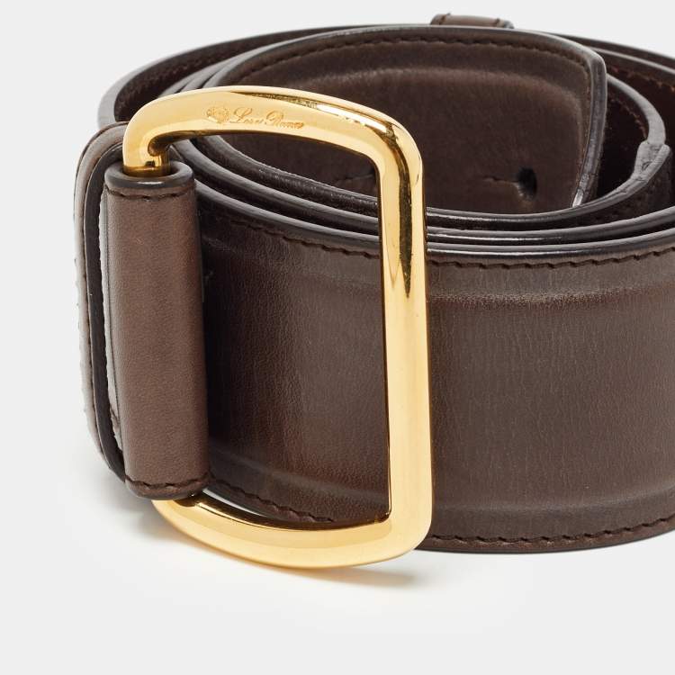 Pre Owned Loro Piana Brown Leather Buckle Belt 95CM