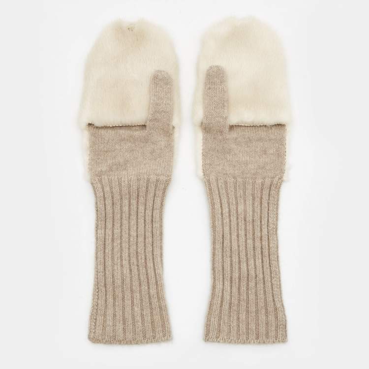 Pre Owned Loro Piana Beige Cashmere and Mink Gloves S