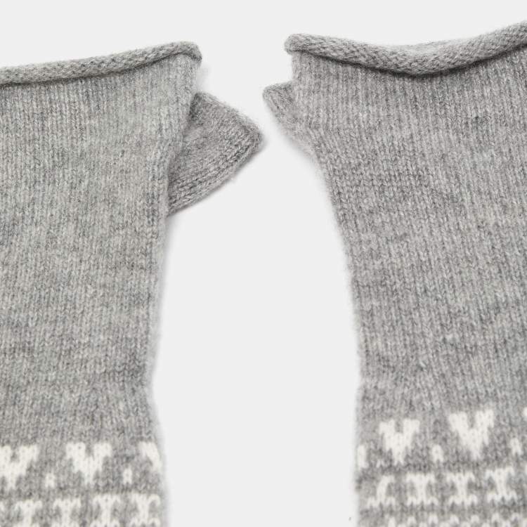 Pre Owned Loro Piana Grey Cashmere Fox Fur Detailed Fingerless Gloves S