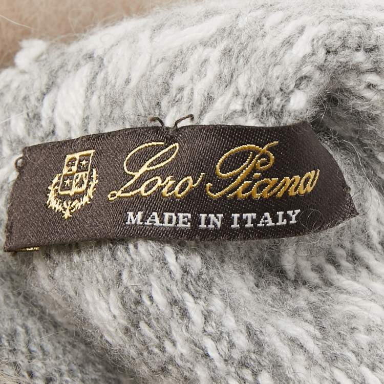 Pre Owned Loro Piana Grey Cashmere Fox Fur Detailed Fingerless Gloves S