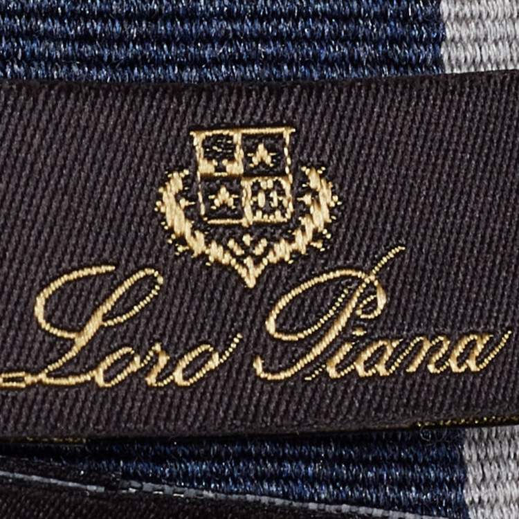 Pre Owned Loro Piana Midnight Blue Striped Cashmere & Silk Stole