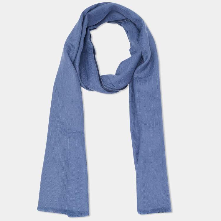 Pre Owned Loro Piana Midnight Blue Striped Cashmere & Silk Stole