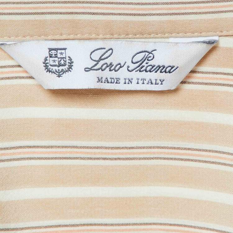 Pre Owned Loro Piana Beige Stripe Print Silk Buttoned-Up Shirt M