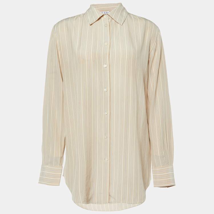 Pre Owned Loro Piana Beige Stripe Print Silk Buttoned-Up Shirt M