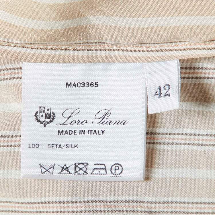 Pre Owned Loro Piana Beige Stripe Print Silk Buttoned-Up Shirt M