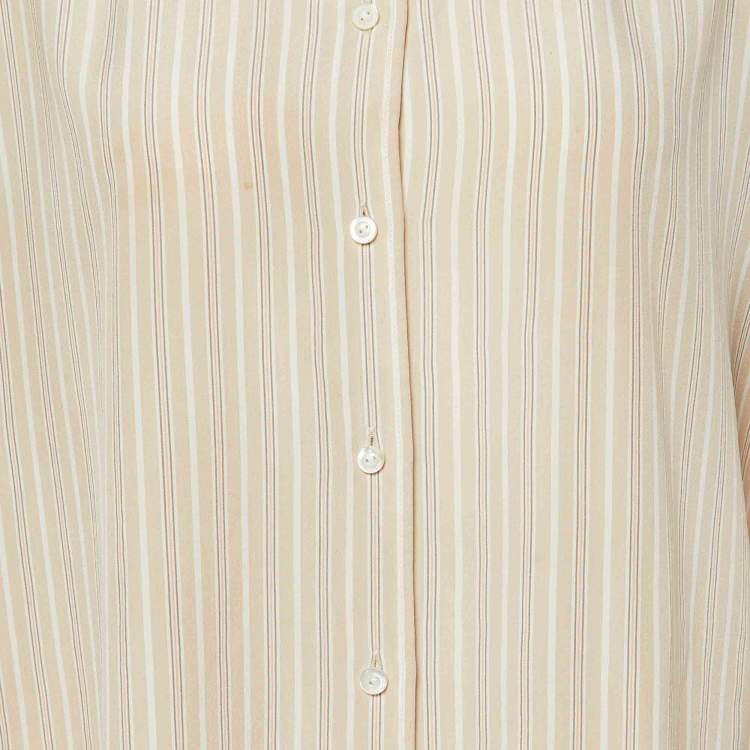 Pre Owned Loro Piana Beige Stripe Print Silk Buttoned-Up Shirt M