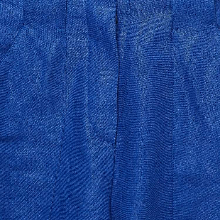 Pre Owned Loro Piana Blue Linen High Rise Shorts XS