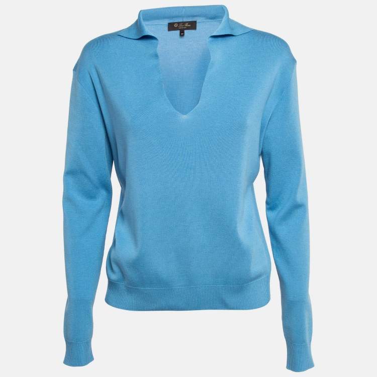 مملوكة مسبقًا Loro Piana Blue Rib Knit Sorbonne Polo T-Shirt S
