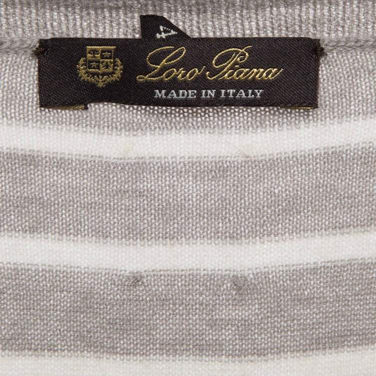 Pre Owned Loro Piana Grey Striped Cashmere Knit Sweater M