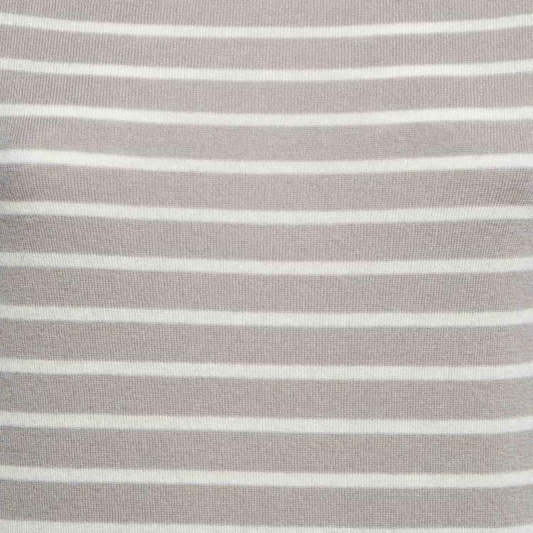 Pre Owned Loro Piana Grey Striped Cashmere Knit Sweater M