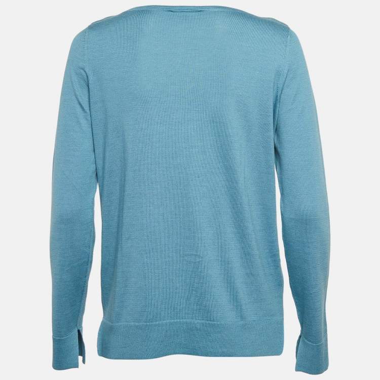 مملوكة مسبقًا Loro Piana Blue Rib Knit Silk Blend Sweater M
