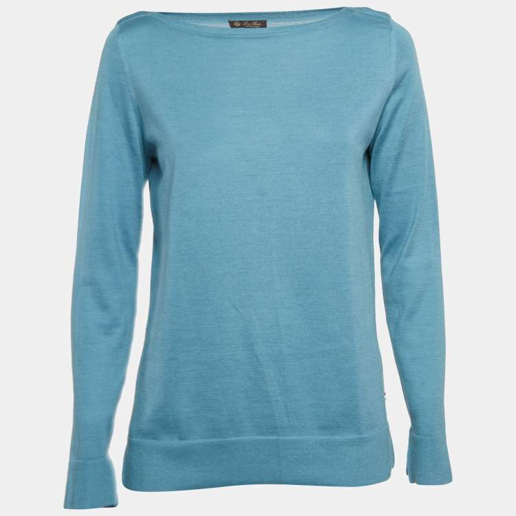 مملوكة مسبقًا Loro Piana Blue Rib Knit Silk Blend Sweater M