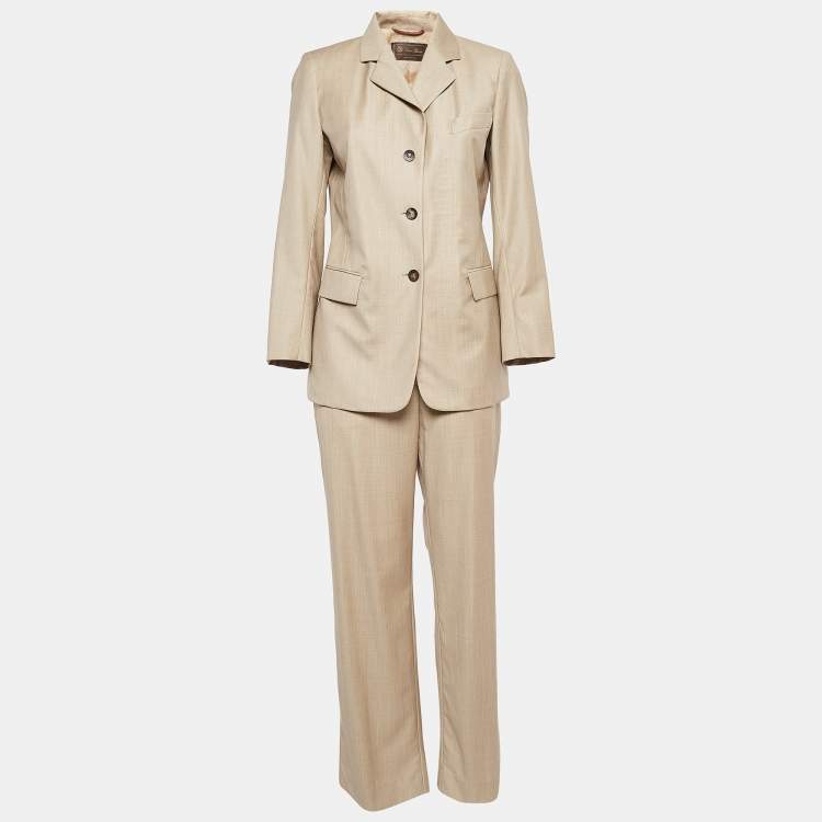Pre Owned Loro Piana Beige Wool Single Breasted Pantsuit M