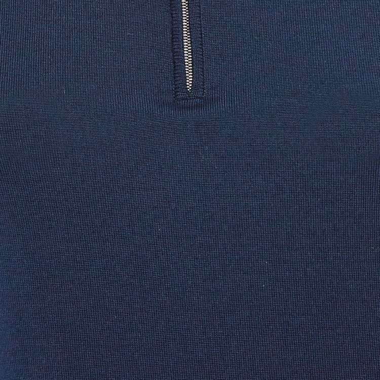 Pre Owned Loro Piana Navy Blue Striped Wool Knit Zip Up Polo Sweater M