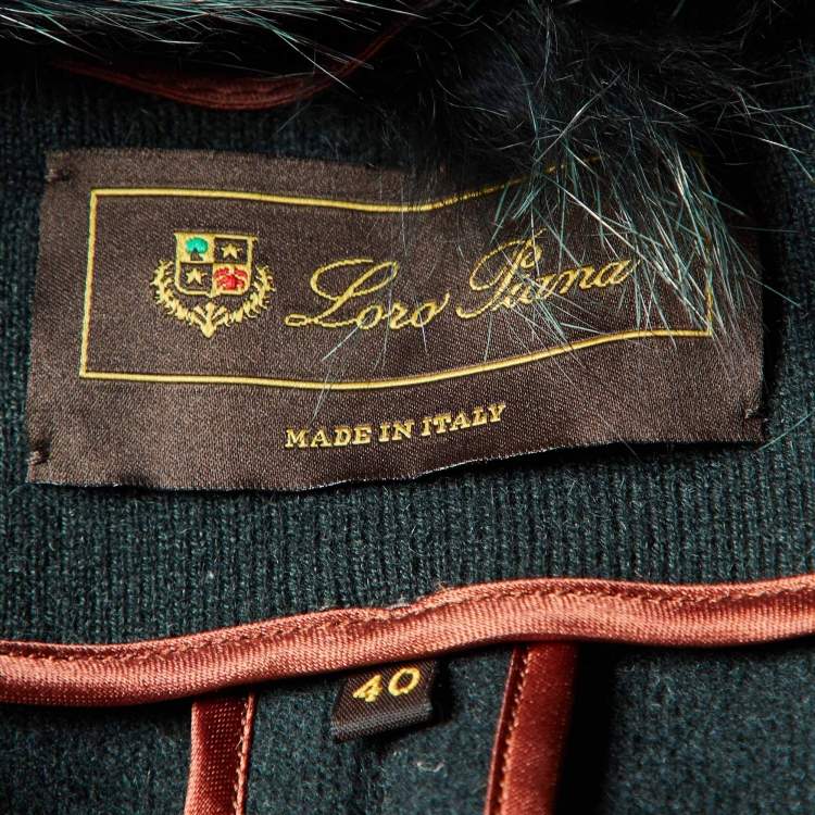 Pre Owned Loro Piana Green Cashmere & Leather Fur Collared Jacket S