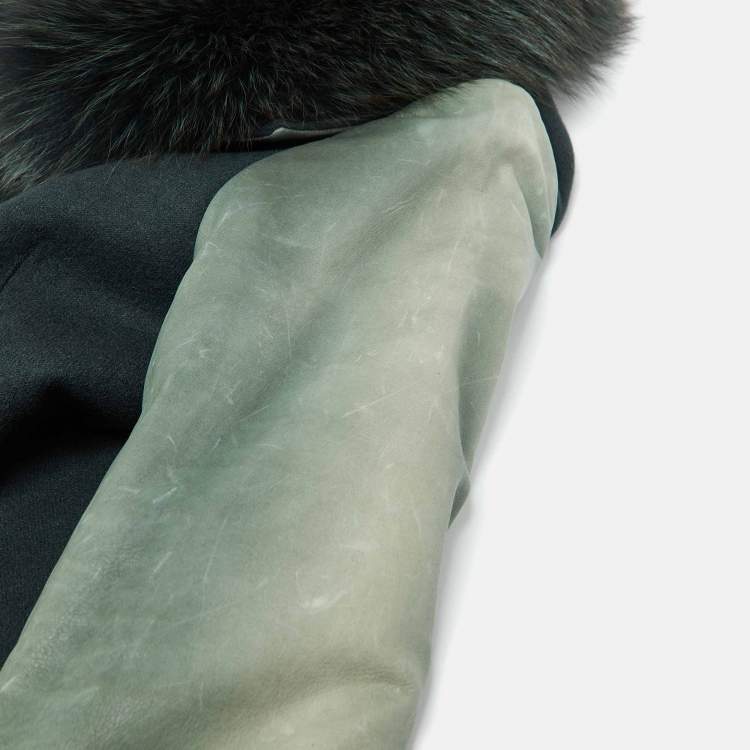 Pre Owned Loro Piana Green Cashmere & Leather Fur Collared Jacket S