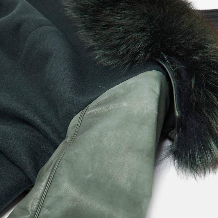 Pre Owned Loro Piana Green Cashmere & Leather Fur Collared Jacket S