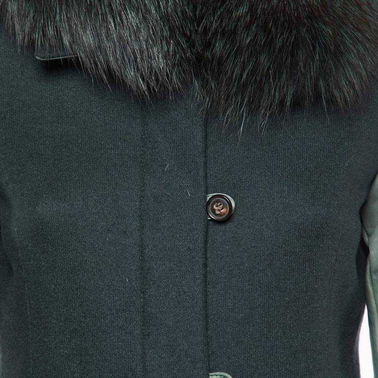 Pre Owned Loro Piana Green Cashmere & Leather Fur Collared Jacket S