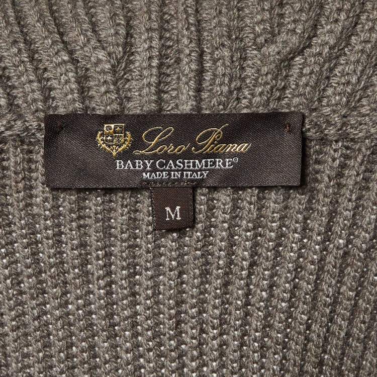 Pre Owned Loro Piana Grey Cashmere Knit Mink Fur Trim Belted Cardigan M