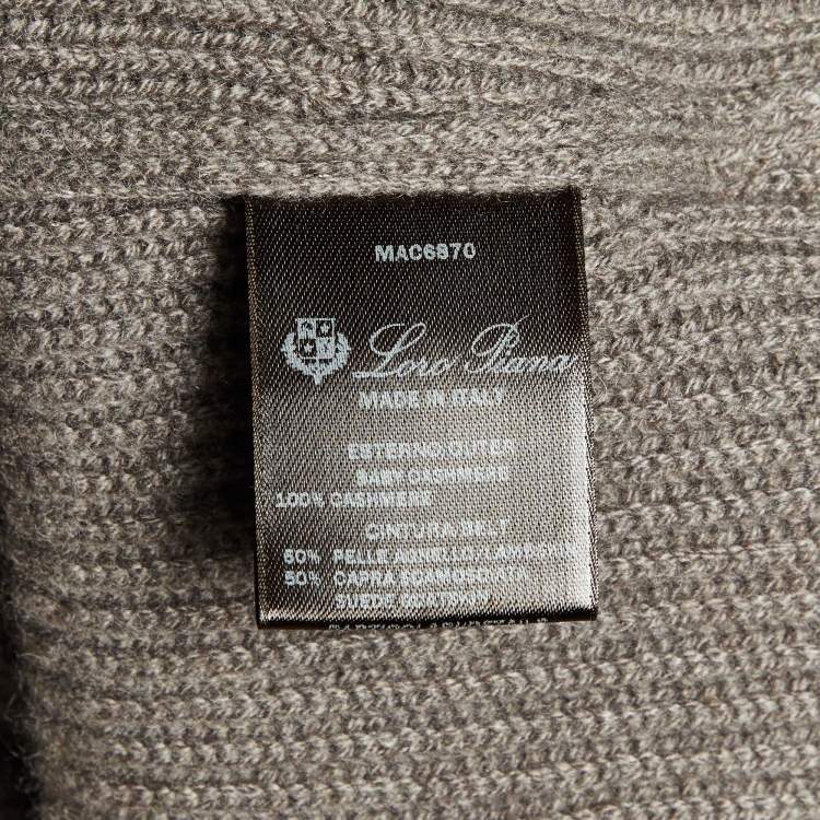 Pre Owned Loro Piana Grey Cashmere Knit Mink Fur Trim Belted Cardigan M