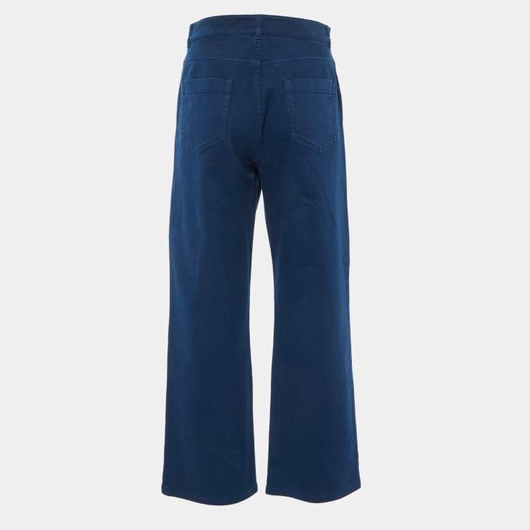 Pre Owned Loro Piana Navy Blue Denim Wide Leg Jeans M Waist 32"