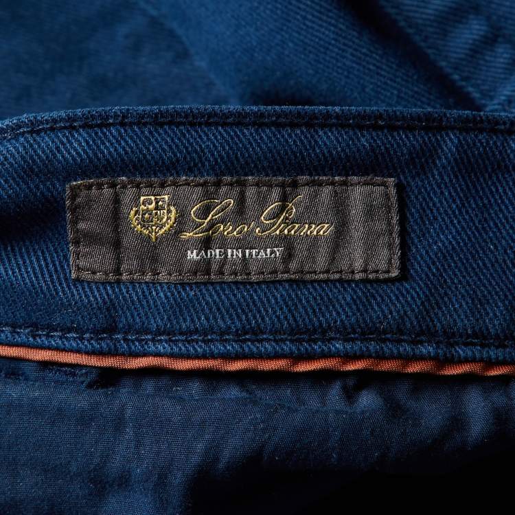 Pre Owned Loro Piana Navy Blue Denim Wide Leg Jeans M Waist 32"