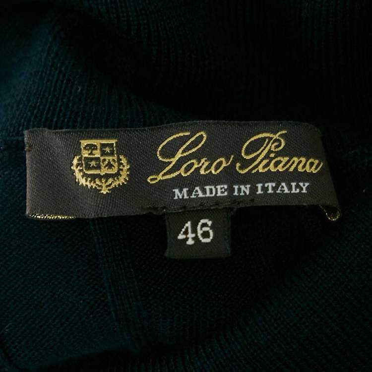 Pre Owned Loro Piana Navy Blue Rib Knit Turtle Neck Midi Dress L