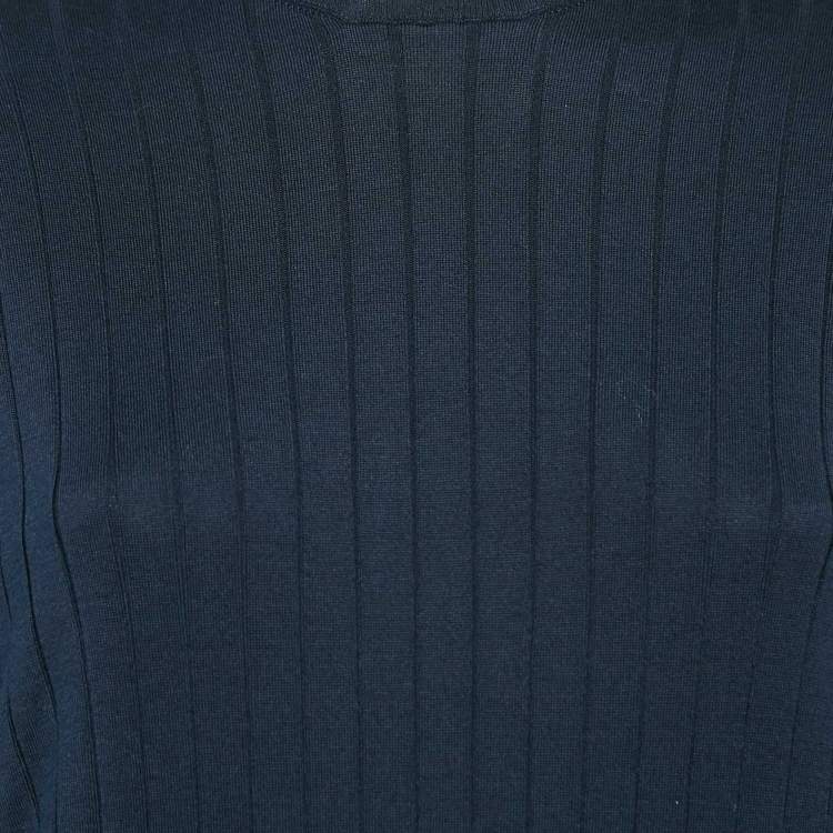 Pre Owned Loro Piana Navy Blue Rib Knit Turtle Neck Midi Dress L
