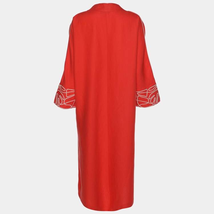 Pre Owned Loro Piana Coral Pink Cotton Kaftan Dress L