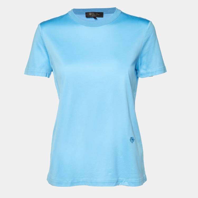 Pre Owned Loro Piana Blue Logo Embroidered Cotton T-Shirt M