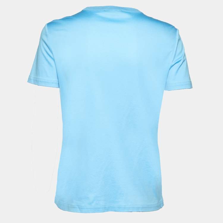 Pre Owned Loro Piana Blue Logo Embroidered Cotton T-Shirt M