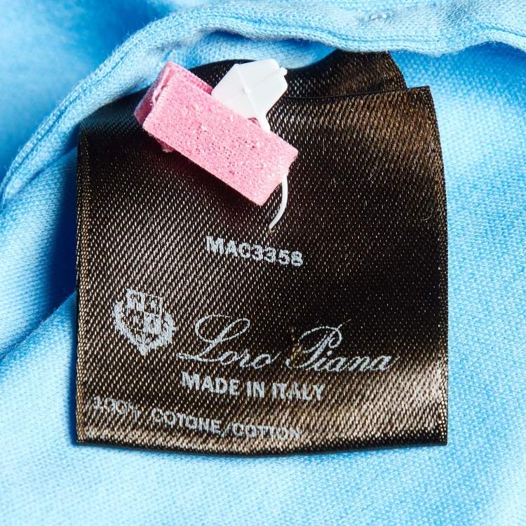 Pre Owned Loro Piana Blue Logo Embroidered Cotton T-Shirt M
