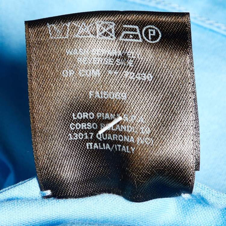 Pre Owned Loro Piana Blue Logo Embroidered Cotton T-Shirt M