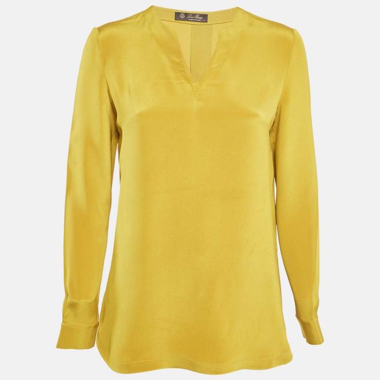 Pre Owned Loro Piana Green Silk Long Sleeve Blouse S