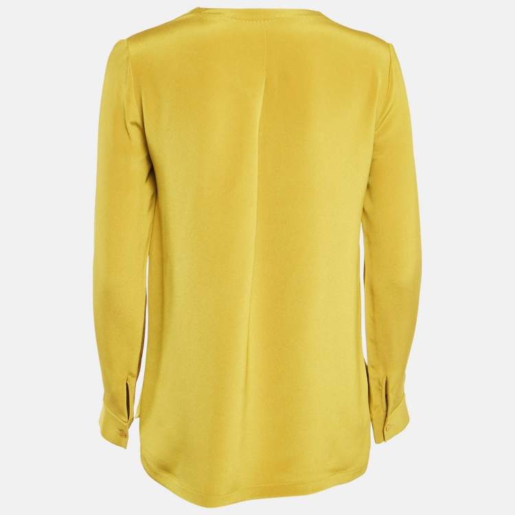 Pre Owned Loro Piana Green Silk Long Sleeve Blouse S