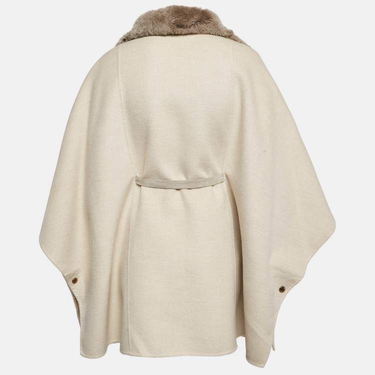 Pre Owned Loro Piana Beige Fur Trim Cashmere Salzburg Cape M