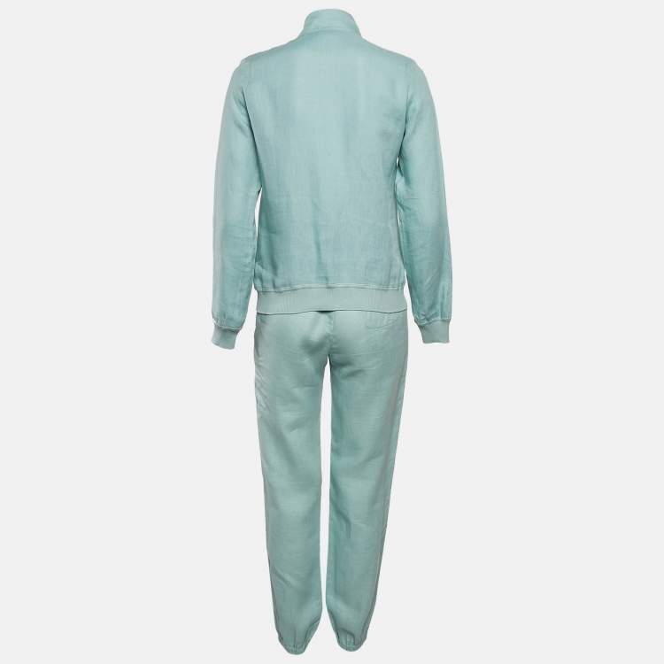Pre Owned Loro Piana Green Linen Bomber Jacket and Joggers Set XS/S