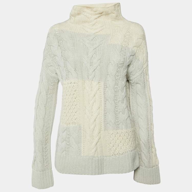 Pre Owned Loro Piana Cream/Grey Baby Cashmere Cable Knit Sweater S