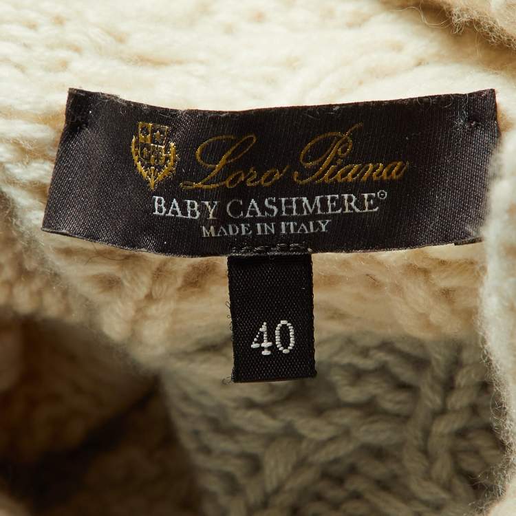Pre Owned Loro Piana Cream/Grey Baby Cashmere Cable Knit Sweater S