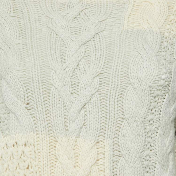 Pre Owned Loro Piana Cream/Grey Baby Cashmere Cable Knit Sweater S
