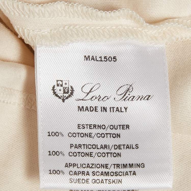 Pre Owned Loro Piana Cream Cotton Applique Work Detail T-Shirt M