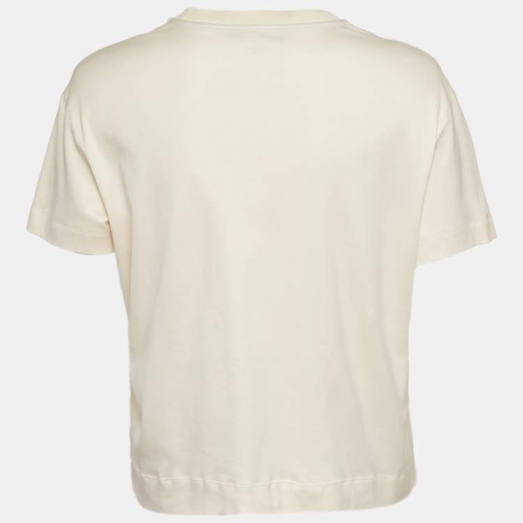 Pre Owned Loro Piana Cream Cotton Applique Work Detail T-Shirt M